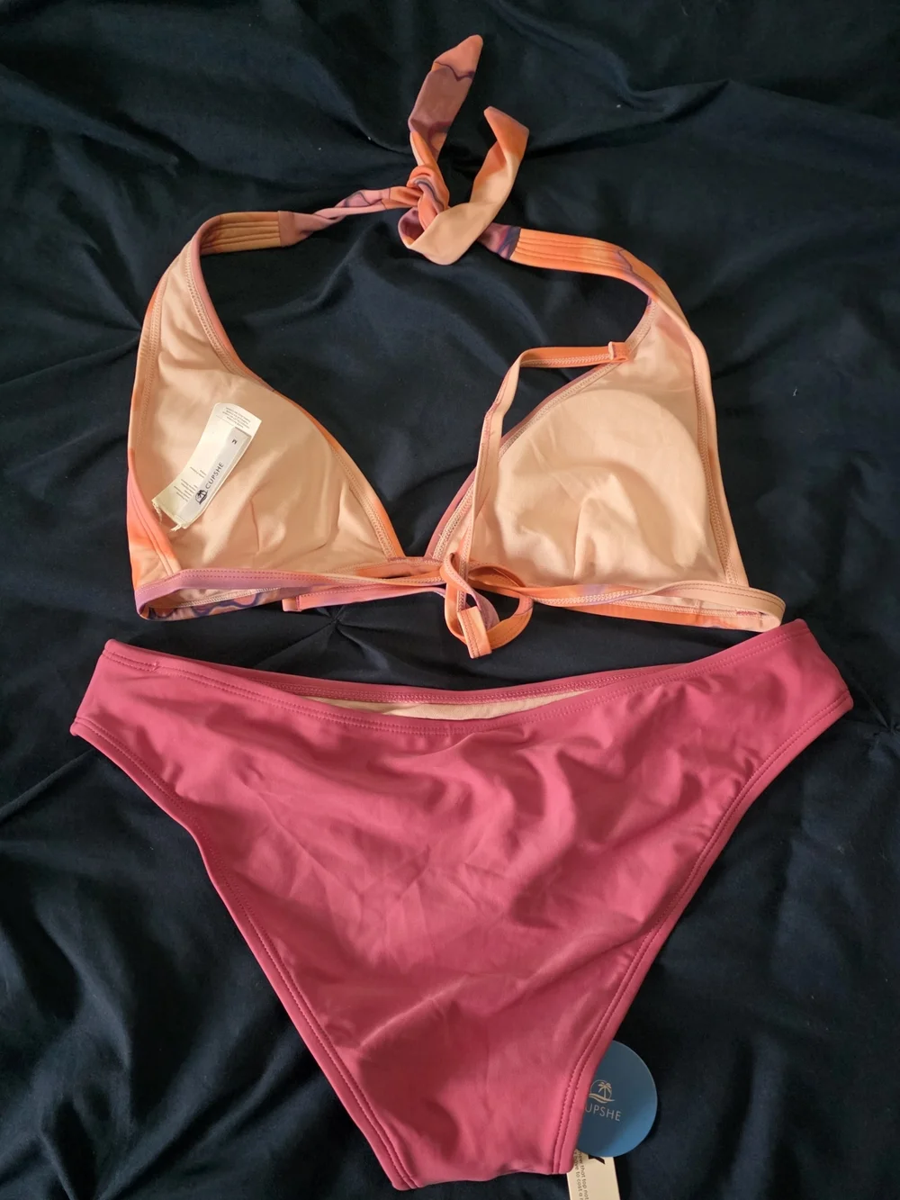 Women’s Two-Piece Halter Bikini Set - Orange & Pink - Picture 4 of 4